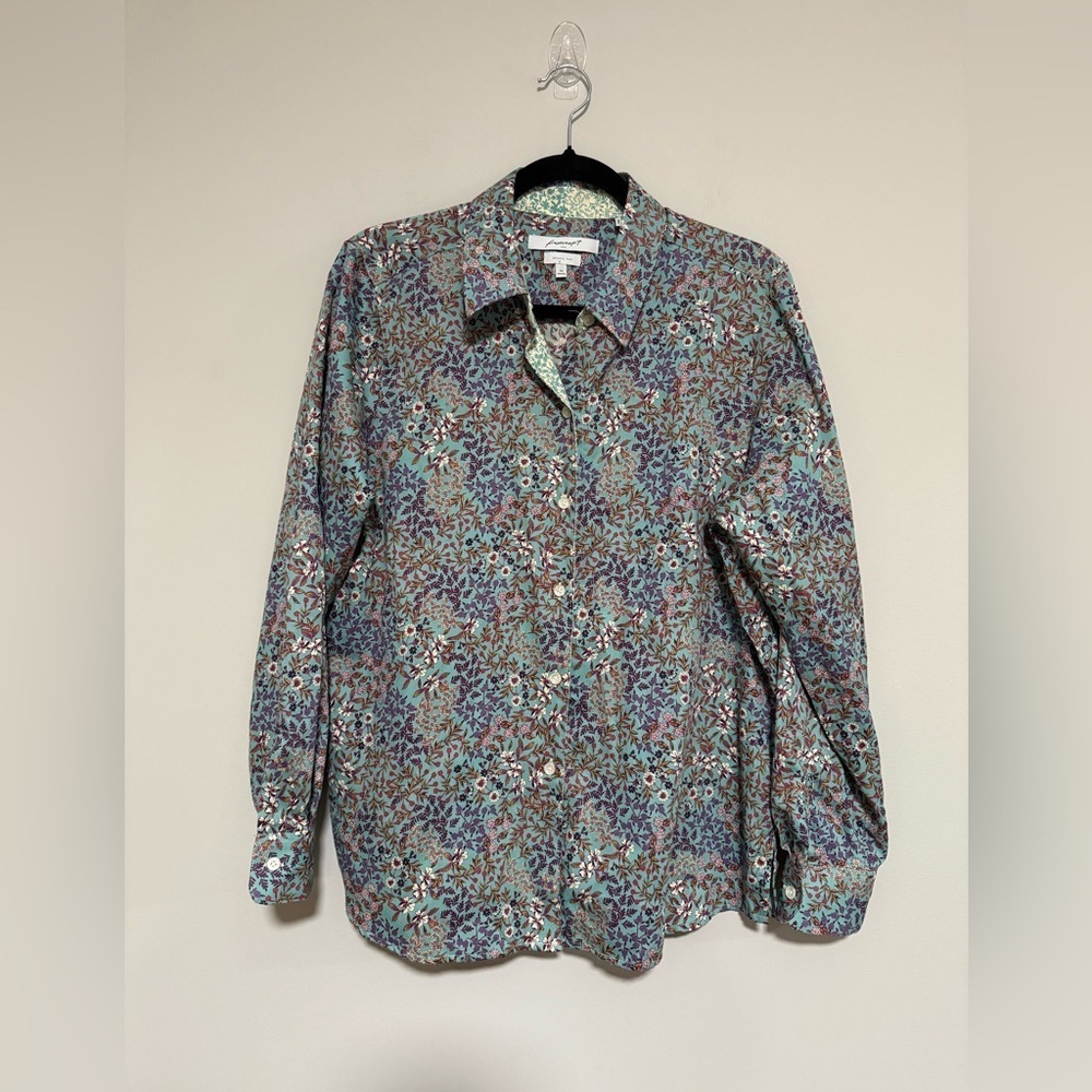 Foxcroft Wrinkle Free Floral Button Down Top Size 14 Cottage Feminine